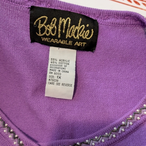 Beaded Dragonfly Embellished Purple Cardigan Sweater 1X - Picture 13 of 13